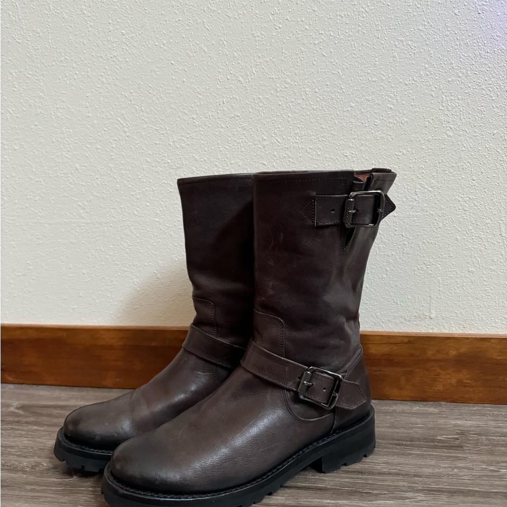 Frye Brown Ankle Boots with Buckle Detail